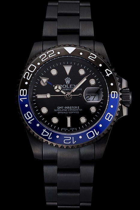 Rolex Gmt Master Replique Montre Black Dial Blue And Black Bezel Black Pvd Case And Bracelet Pant122009