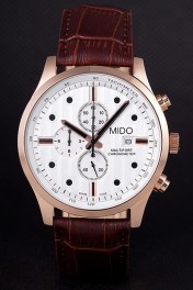 Mido Multifort Brown Croco Leather Strap White Dial 80287