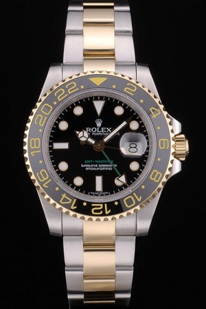 Swiss Rolex GMT Master Rose Gold Bezel Black Dial 80295